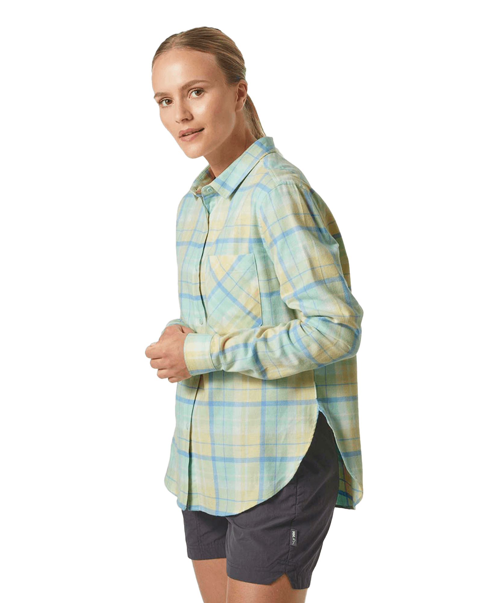 Lokka Organic Flannel L/S Shirt W Mint Plaid