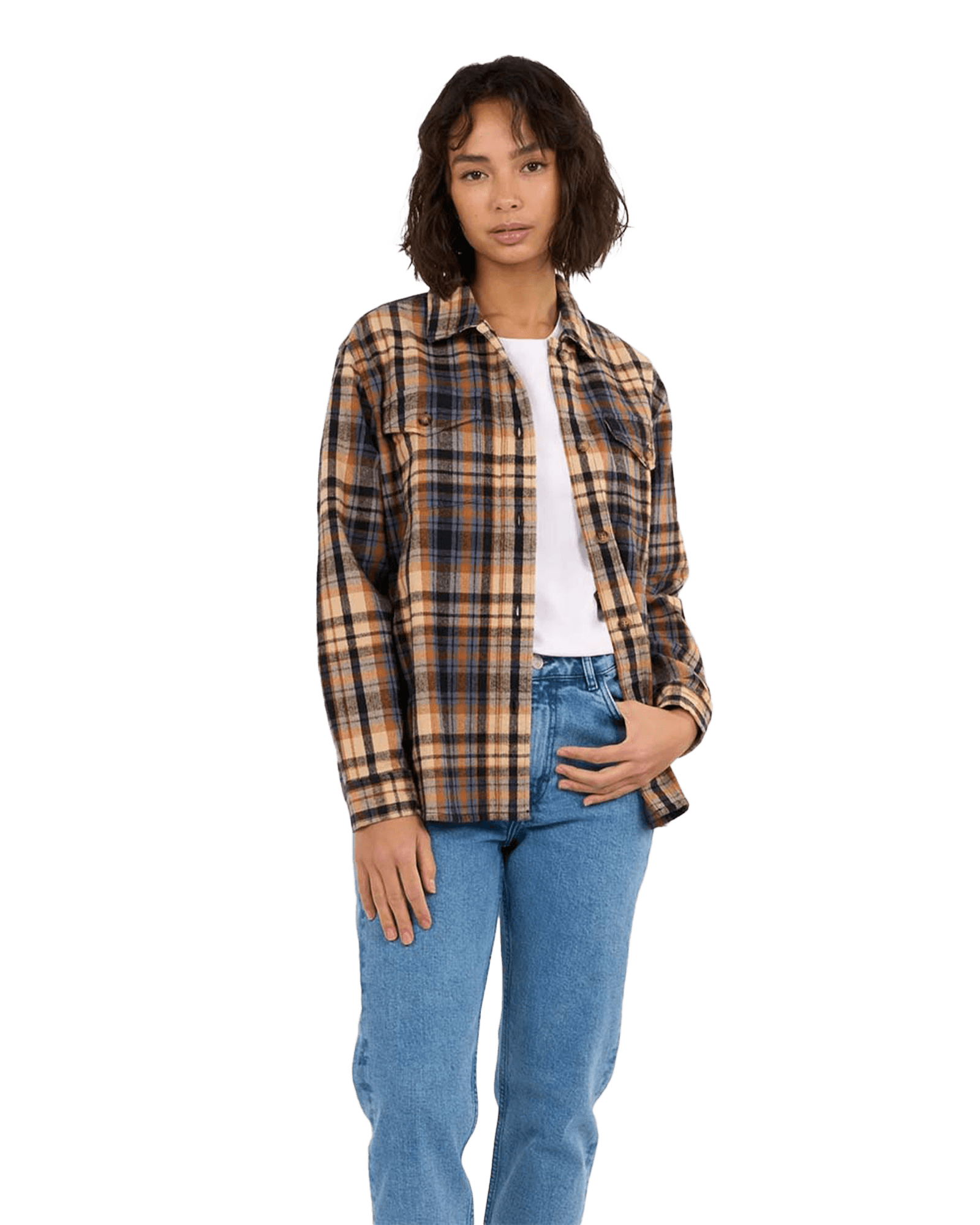 Earth Colors Checkred Overshirt W Brown Sugar