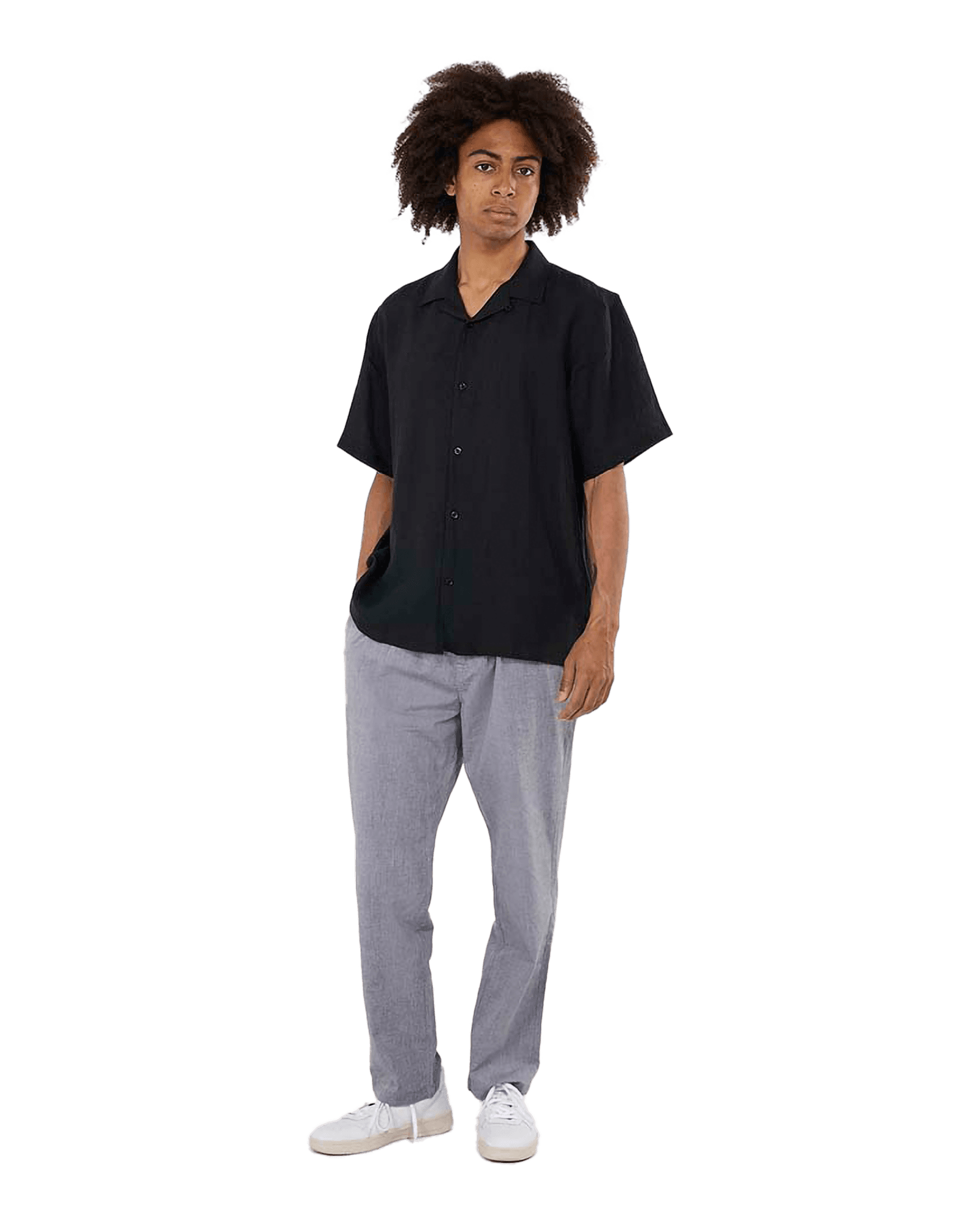 Box Fit Short Sleeved Linen Shirt M 1300 Black Jet