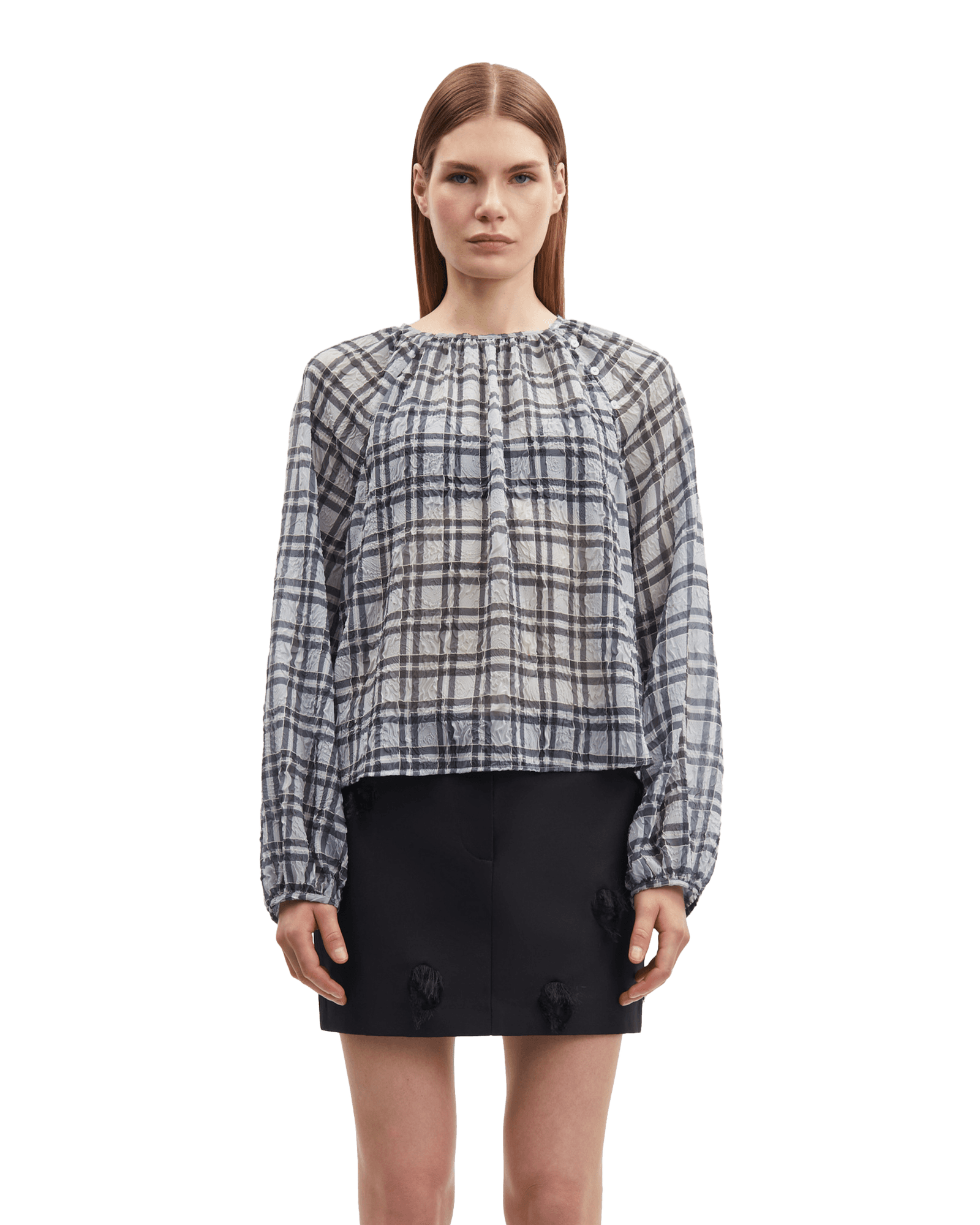Savira Blouse 15462 W Blue Iron Check